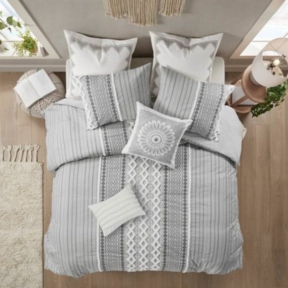 Ink & Ivy Cotton Gray Full/Queen 3pc Comforter Set - Picture 1 of 4